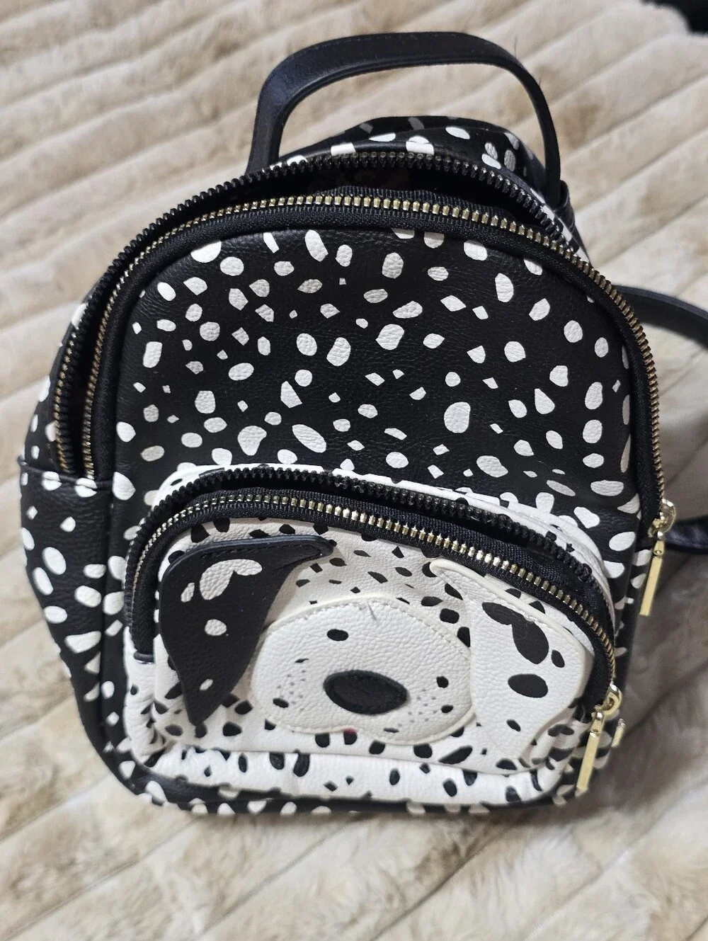 Betsey Johnson Black & White Dalmatian Puppy Dog Face Mini Backpack